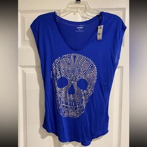 Women’s Express Blue Skull Tshirt - New - Small